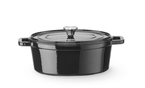 Emaillierter Gusseisentopf, HENDI, 4,4L, Schwarz, 365x220x(H)115mm, Oval