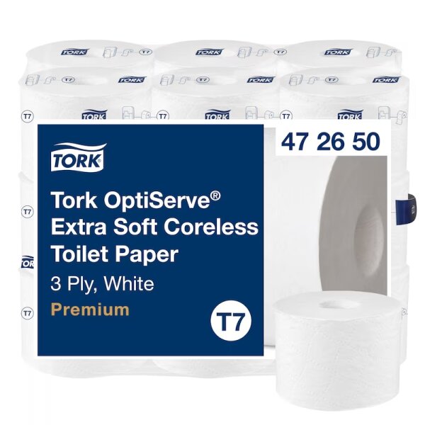 Tork T7 OptiServe® Advanced 2-lg, Hülsenloses Toilettenpapier, 820 Blatt, Weiß, 24 Rollen,