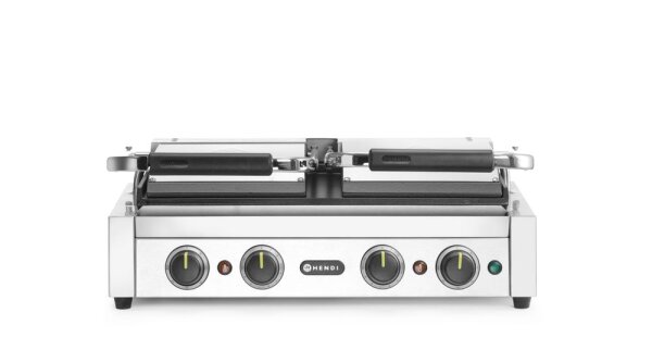 Kontaktgrill, Doppelgrill mit Timer, HENDI, Silber, 220-240V/3600W, 570x375x(H)216mm, Rechteckig